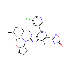 Cc1c(-c2noc(=O)[nH]2)nc(-c2cncc(Cl)c2)c2c1nc(N1CCO[C@@H]3CCC[C@H]31)n2C[C@H]1CC[C@H](C)CC1 ZINC000261173584