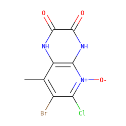 Cc1c(Br)c(Cl)[n+]([O-])c2[nH]c(=O)c(=O)[nH]c12 ZINC000101277701