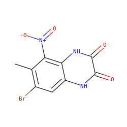 Cc1c(Br)cc2[nH]c(=O)c(=O)[nH]c2c1[N+](=O)[O-] ZINC000013478384
