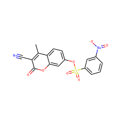 Cc1c(C#N)c(=O)oc2cc(OS(=O)(=O)c3cccc([N+](=O)[O-])c3)ccc12 ZINC001772627670