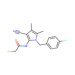 Cc1c(C#N)c(NC(=O)CCl)n(Cc2ccc(F)cc2)c1C ZINC000004205559