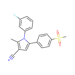 Cc1c(C#N)cc(-c2ccc(S(C)(=O)=O)cc2)n1-c1cccc(F)c1 ZINC000096928421