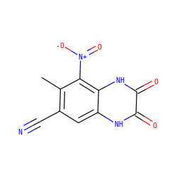 Cc1c(C#N)cc2[nH]c(=O)c(=O)[nH]c2c1[N+](=O)[O-] ZINC000013761200