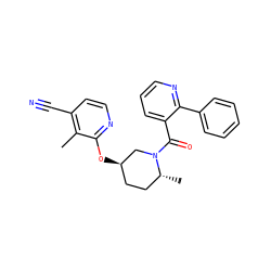 Cc1c(C#N)ccnc1O[C@@H]1CC[C@@H](C)N(C(=O)c2cccnc2-c2ccccc2)C1 ZINC000219699289