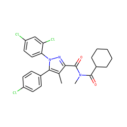 Cc1c(C(=O)N(C)C(=O)C2CCCCC2)nn(-c2ccc(Cl)cc2Cl)c1-c1ccc(Cl)cc1 ZINC000040939811