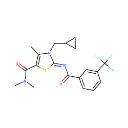 Cc1c(C(=O)N(C)C)s/c(=N\C(=O)c2cccc(C(F)(F)F)c2)n1CC1CC1 ZINC000028954353