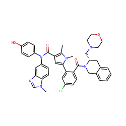 Cc1c(C(=O)N(c2ccc(O)cc2)c2ccc3c(c2)ncn3C)cc(-c2cc(Cl)ccc2C(=O)N2Cc3ccccc3C[C@H]2CN2CCOCC2)n1C ZINC000261162185