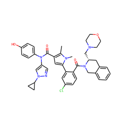 Cc1c(C(=O)N(c2ccc(O)cc2)c2cnn(C3CC3)c2)cc(-c2cc(Cl)ccc2C(=O)N2Cc3ccccc3C[C@H]2CN2CCOCC2)n1C ZINC000261123608