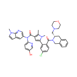 Cc1c(C(=O)N(c2cnc3c(ccn3C)c2)c2ccc(O)cn2)cc(-c2cc(Cl)ccc2C(=O)N2Cc3ccccc3C[C@H]2CN2CCOCC2)n1C ZINC000261084253