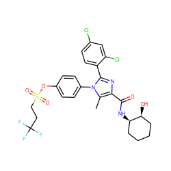 Cc1c(C(=O)N[C@@H]2CCCC[C@@H]2O)nc(-c2ccc(Cl)cc2Cl)n1-c1ccc(OS(=O)(=O)CCC(F)(F)F)cc1 ZINC000137197051