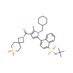 Cc1c(C(=O)N2CC3(CCS(=O)(=O)CC3)C2)cc(-c2ccc(S(=O)(=O)NC(C)(C)C)c3ccccc23)n1CC1CCCCC1 ZINC000206032094