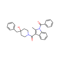 Cc1c(C(=O)N2CCC(O)(Cc3ccccc3)CC2)c2ccccc2n1C(=O)c1ccccc1 ZINC000299865192