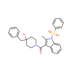Cc1c(C(=O)N2CCC(O)(Cc3ccccc3)CC2)c2ccccc2n1S(=O)(=O)c1ccccc1 ZINC000299863900