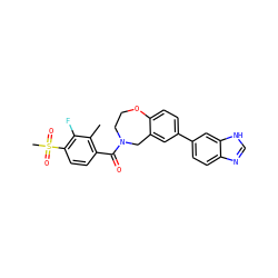 Cc1c(C(=O)N2CCOc3ccc(-c4ccc5nc[nH]c5c4)cc3C2)ccc(S(C)(=O)=O)c1F ZINC000095586615