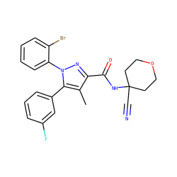 Cc1c(C(=O)NC2(C#N)CCOCC2)nn(-c2ccccc2Br)c1-c1cccc(F)c1 ZINC000071317228