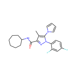 Cc1c(C(=O)NC2CCCCCC2)nn(-c2ccc(F)cc2F)c1-n1cccc1 ZINC000045285034