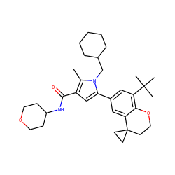 Cc1c(C(=O)NC2CCOCC2)cc(-c2cc(C(C)(C)C)c3c(c2)C2(CCO3)CC2)n1CC1CCCCC1 ZINC000224621367