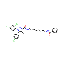 Cc1c(C(=O)NCCCCCCCCNC(=O)c2ccccc2)nn(-c2ccc(Cl)cc2Cl)c1-c1ccc(Cl)cc1 ZINC000299833728