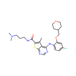 Cc1c(C(=O)NCCCN(C)C)sc2ncnc(Nc3ccc(F)cc3OCC3CCOCC3)c12 ZINC000169708368
