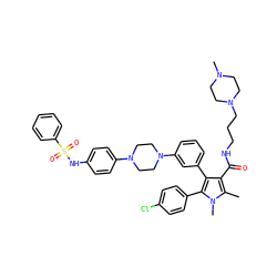 Cc1c(C(=O)NCCCN2CCN(C)CC2)c(-c2cccc(N3CCN(c4ccc(NS(=O)(=O)c5ccccc5)cc4)CC3)c2)c(-c2ccc(Cl)cc2)n1C ZINC000095557681