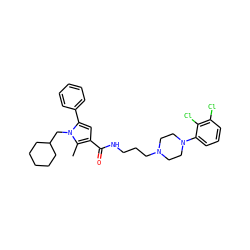 Cc1c(C(=O)NCCCN2CCN(c3cccc(Cl)c3Cl)CC2)cc(-c2ccccc2)n1CC1CCCCC1 ZINC000049775022