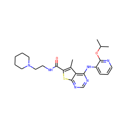 Cc1c(C(=O)NCCN2CCCCC2)sc2ncnc(Nc3cccnc3OC(C)C)c12 ZINC000118819492