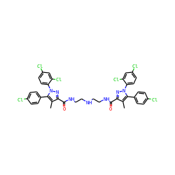 Cc1c(C(=O)NCCNCCNC(=O)c2nn(-c3ccc(Cl)cc3Cl)c(-c3ccc(Cl)cc3)c2C)nn(-c2ccc(Cl)cc2Cl)c1-c1ccc(Cl)cc1 ZINC000095544794