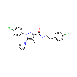 Cc1c(C(=O)NCCc2ccc(Cl)cc2)nn(-c2ccc(Cl)c(Cl)c2)c1-n1cccc1 ZINC000045288989