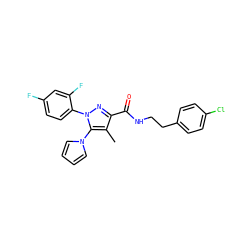 Cc1c(C(=O)NCCc2ccc(Cl)cc2)nn(-c2ccc(F)cc2F)c1-n1cccc1 ZINC000045289031
