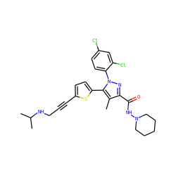Cc1c(C(=O)NN2CCCCC2)nn(-c2ccc(Cl)cc2Cl)c1-c1ccc(C#CCNC(C)C)s1 ZINC000049881693