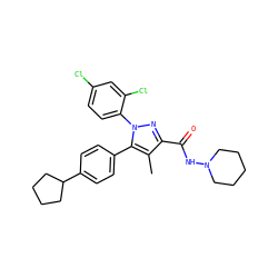 Cc1c(C(=O)NN2CCCCC2)nn(-c2ccc(Cl)cc2Cl)c1-c1ccc(C2CCCC2)cc1 ZINC000043011361