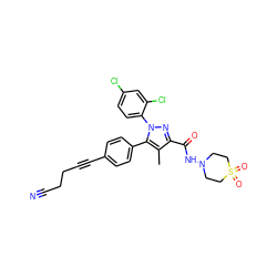 Cc1c(C(=O)NN2CCS(=O)(=O)CC2)nn(-c2ccc(Cl)cc2Cl)c1-c1ccc(C#CCCC#N)cc1 ZINC000068246167