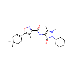Cc1c(C(=O)Nc2c(C)n(C)n(C3CCCCC3)c2=O)noc1C1=CCC(C)(C)CC1 ZINC001772635933