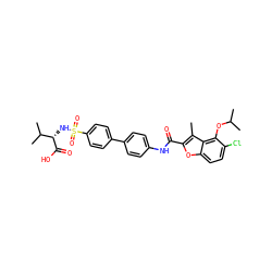 Cc1c(C(=O)Nc2ccc(-c3ccc(S(=O)(=O)N[C@H](C(=O)O)C(C)C)cc3)cc2)oc2ccc(Cl)c(OC(C)C)c12 ZINC000028526331