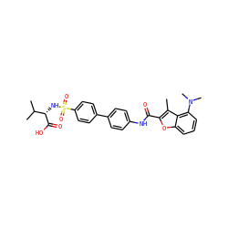 Cc1c(C(=O)Nc2ccc(-c3ccc(S(=O)(=O)N[C@H](C(=O)O)C(C)C)cc3)cc2)oc2cccc(N(C)C)c12 ZINC000042989654