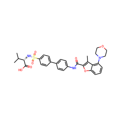 Cc1c(C(=O)Nc2ccc(-c3ccc(S(=O)(=O)N[C@H](C(=O)O)C(C)C)cc3)cc2)oc2cccc(N3CCOCC3)c12 ZINC000042920160