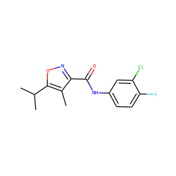 Cc1c(C(=O)Nc2ccc(F)c(Cl)c2)noc1C(C)C ZINC001772598409