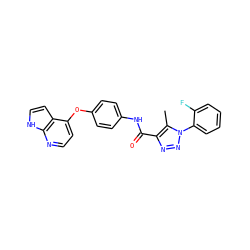 Cc1c(C(=O)Nc2ccc(Oc3ccnc4[nH]ccc34)cc2)nnn1-c1ccccc1F ZINC000653722042