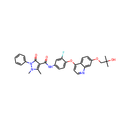Cc1c(C(=O)Nc2ccc(Oc3ccnc4cc(OCC(C)(C)O)ccc34)c(F)c2)c(=O)n(-c2ccccc2)n1C ZINC000143426755