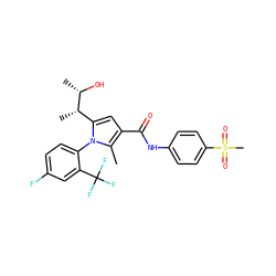 Cc1c(C(=O)Nc2ccc(S(C)(=O)=O)cc2)cc([C@H](C)[C@H](C)O)n1-c1ccc(F)cc1C(F)(F)F ZINC001772628417