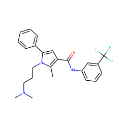 Cc1c(C(=O)Nc2cccc(C(F)(F)F)c2)cc(-c2ccccc2)n1CCCN(C)C ZINC000221035750