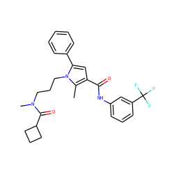 Cc1c(C(=O)Nc2cccc(C(F)(F)F)c2)cc(-c2ccccc2)n1CCCN(C)C(=O)C1CCC1 ZINC000221035249