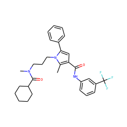 Cc1c(C(=O)Nc2cccc(C(F)(F)F)c2)cc(-c2ccccc2)n1CCCN(C)C(=O)C1CCCCC1 ZINC000221033943