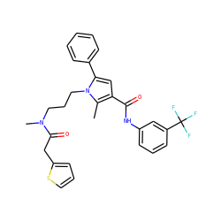 Cc1c(C(=O)Nc2cccc(C(F)(F)F)c2)cc(-c2ccccc2)n1CCCN(C)C(=O)Cc1cccs1 ZINC000221026568