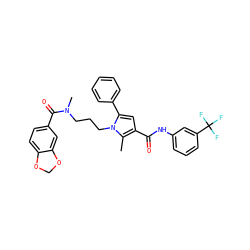 Cc1c(C(=O)Nc2cccc(C(F)(F)F)c2)cc(-c2ccccc2)n1CCCN(C)C(=O)c1ccc2c(c1)OCO2 ZINC000221027162