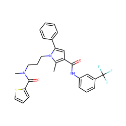 Cc1c(C(=O)Nc2cccc(C(F)(F)F)c2)cc(-c2ccccc2)n1CCCN(C)C(=O)c1cccs1 ZINC000221035671