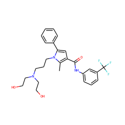 Cc1c(C(=O)Nc2cccc(C(F)(F)F)c2)cc(-c2ccccc2)n1CCCN(CCO)CCO ZINC000221026742