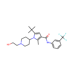 Cc1c(C(=O)Nc2cccc(C(F)(F)F)c2)cc(C(C)(C)C)n1C1CCN(CCO)CC1 ZINC000205360220