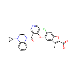 Cc1c(C(=O)O)oc2cc(Cl)c(Oc3ccncc3C(=O)N3CCN(C4CC4)c4ccccc43)cc12 ZINC000169349716