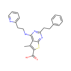 Cc1c(C(=O)O)sc2nc(CCc3ccccc3)nc(NCCc3ccccn3)c12 ZINC001772572131